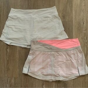 Lululemon skirts/skorts, two pairs size 8.  White, gray, coral Tennis Pickleball